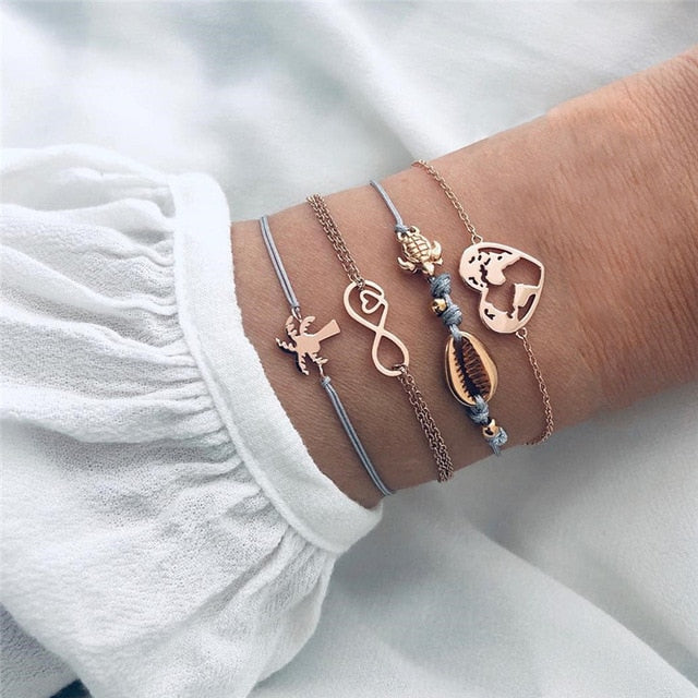 NEWBUY 23 Style Mix Turtle Heart Pearl Wave LOVE Crystal Marble Charm Bracelets for Women Boho Tassel Bracelet Femme Bijoux